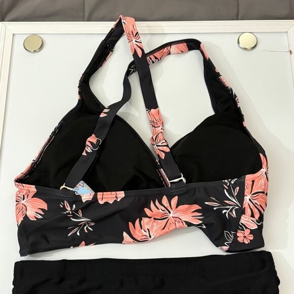 Yonique Black Coral Floral High Waisted Plus Size Bikini Swimwear NWT Size 12W - Picture 7 of 11